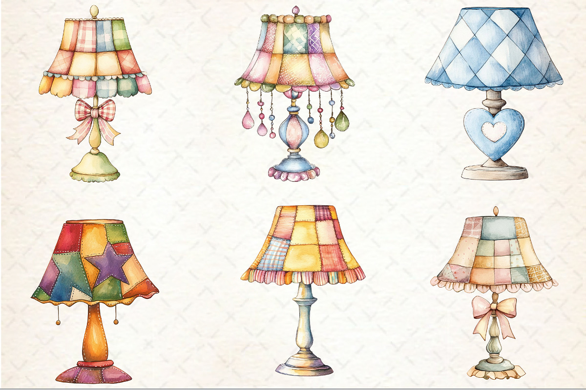 Watercolor Patchwork Lamp Clipart, an Illustration by Rose Art (Photo 4 of 4)