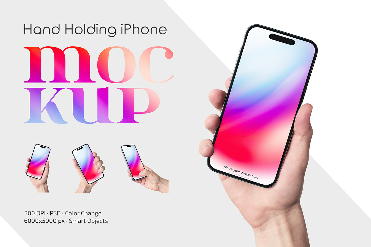 Hand Holding iPhone Mockup Set, an iPhone Mockup by Country4k (Photo 1 of 4)
