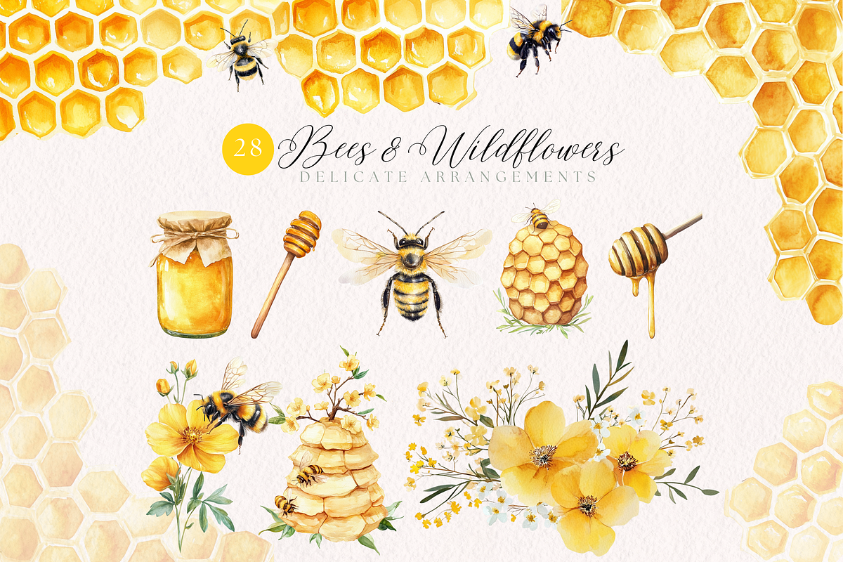 Bees and Wildflowers Clipart, a Decorative Illustration by ClipArtCharm (Photo 2 of 3)
