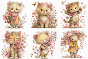 Whimsical Spring Cats Clipart, an Illustration by Craft Nest (Thumbnail 4 of 6)