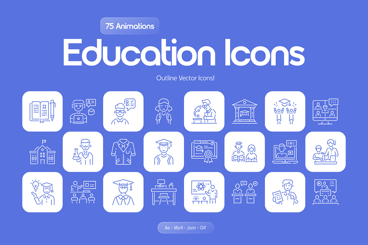 Animated Education Icon Set, an Outline Icon by Prosymbols (Photo 1 of 5)