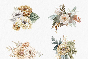 Beige Flowers Watercolor Clipart PNG