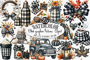 Watercolor Black Gingham Autumn PNG, an Illustration by Designking (Thumbnail 1 of 4)