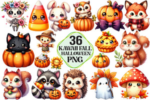 Kawaii Fall Halloween Clipart Bundle, an Illustration by Pixels.Craft