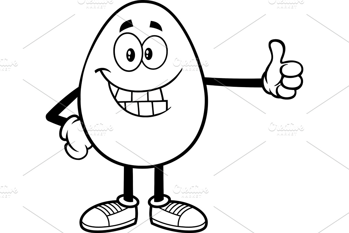 Outlined Egg Cartoon Character, a Food Illustration by HitToon