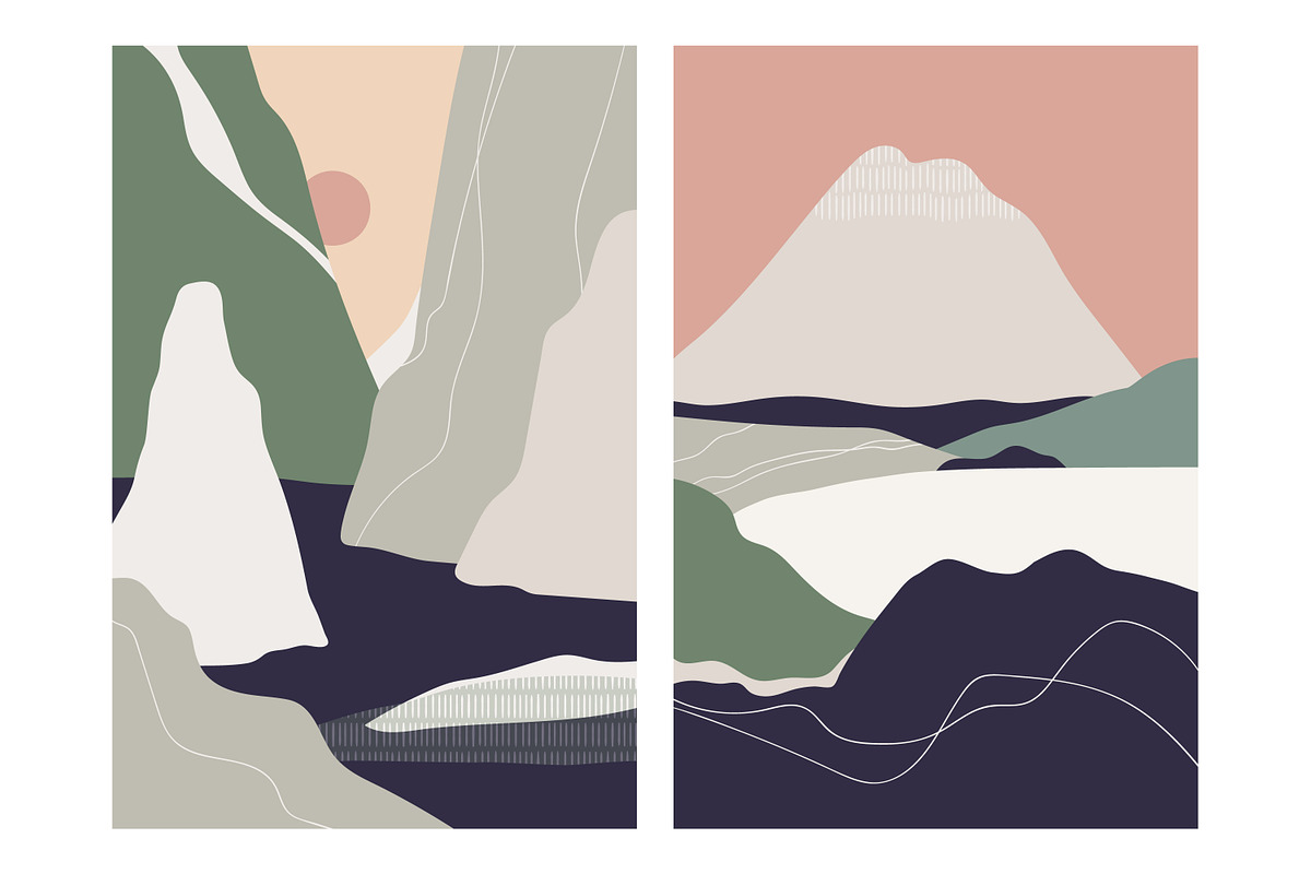 Abstract nature landscapes cards set, a Decorative Illustration by Good Studio (Photo 8 of 34)