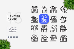 Haunted House Outline Icons, an Icon by Upnowgraphic