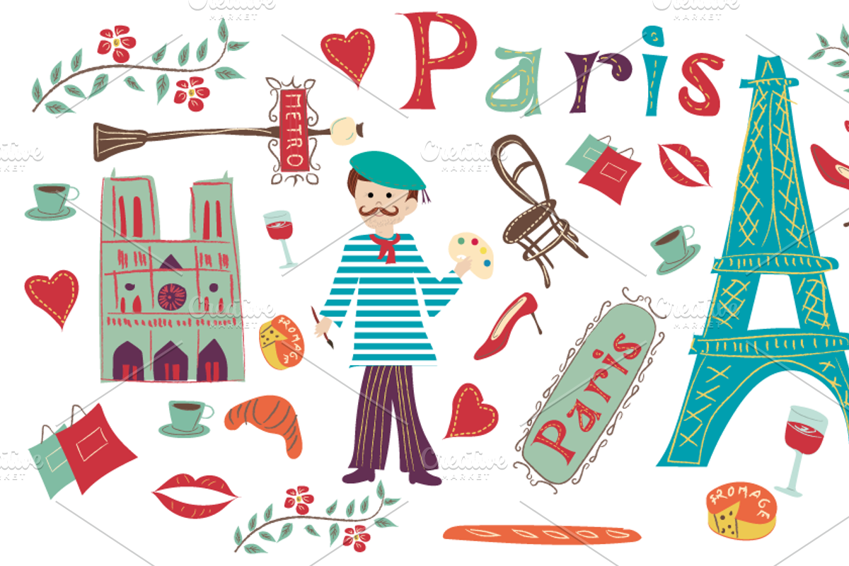 Paris vectors set, an Illustration by GraFont Design