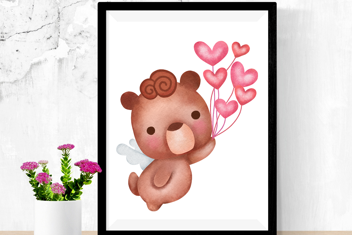 Cupid bear watercolor clipart, an Illustration by AkiraVilla (Photo 9 of 13)