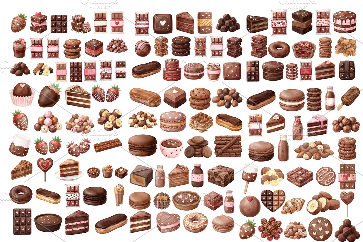 Watercolor Chocolate Dessert Clipart, a Food Illustration by Stellalunarts (Photo 2 of 14)