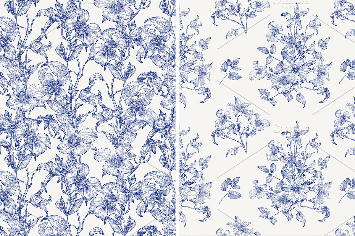 Toile Floral Seamless Patterns Set, a Pattern Graphic by ON_lineart_store (Photo 7 of 10)