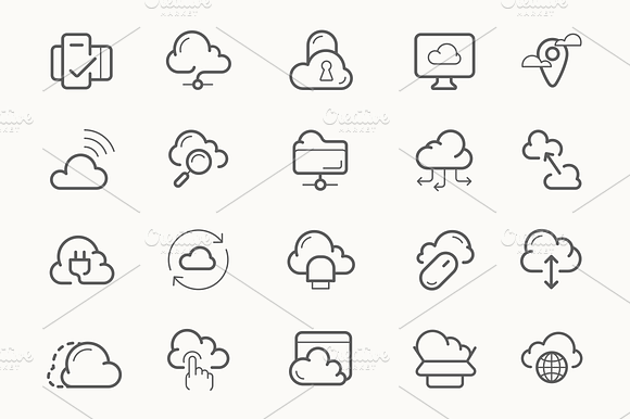 Cloud Service Hosting Line Icons