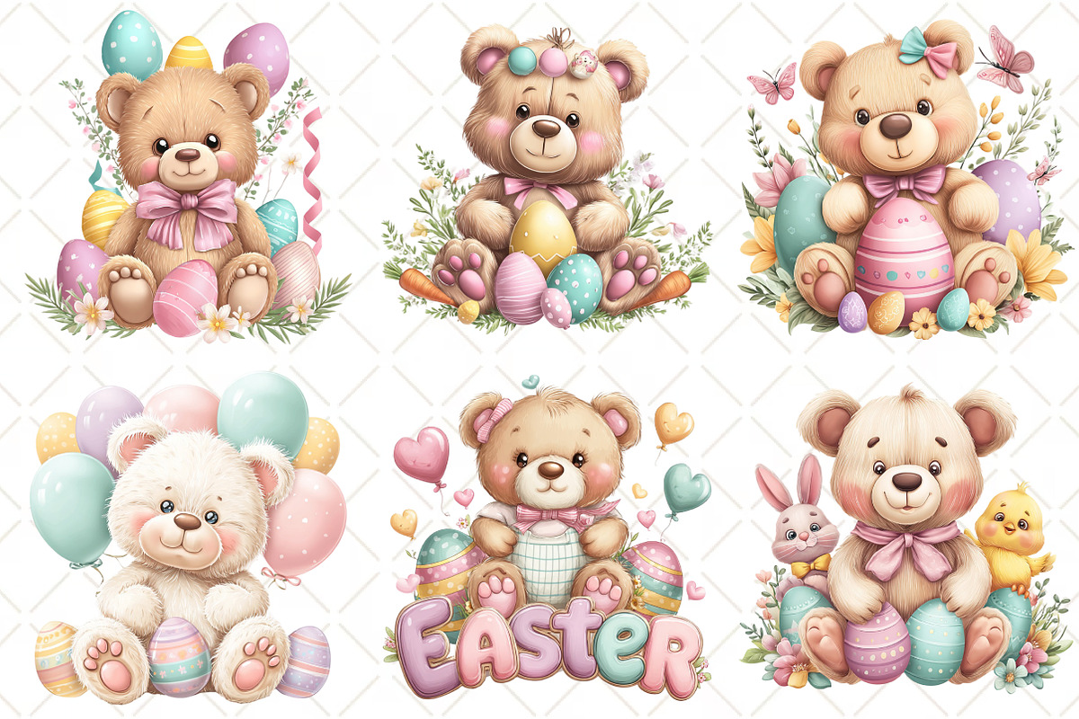 Whimsical Easter Teddy Bear Clipart, an Illustration by Black Bird Studio (Photo 3 of 5)