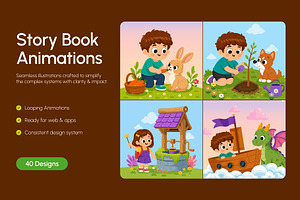 40 Animated Story Book Illustrations, an Education Illustration by Brickclay