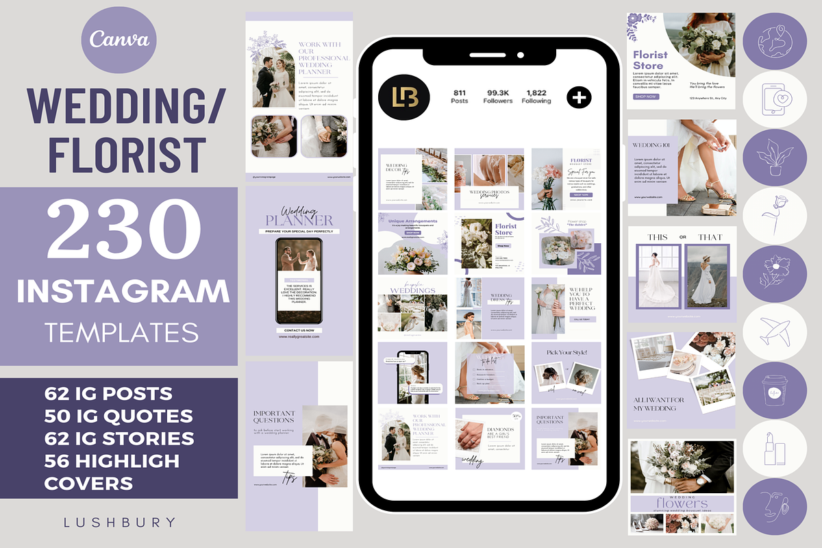Purple Wedding/Florist Instagram, a Social Media Template by LushBury (Photo 1 of 9)