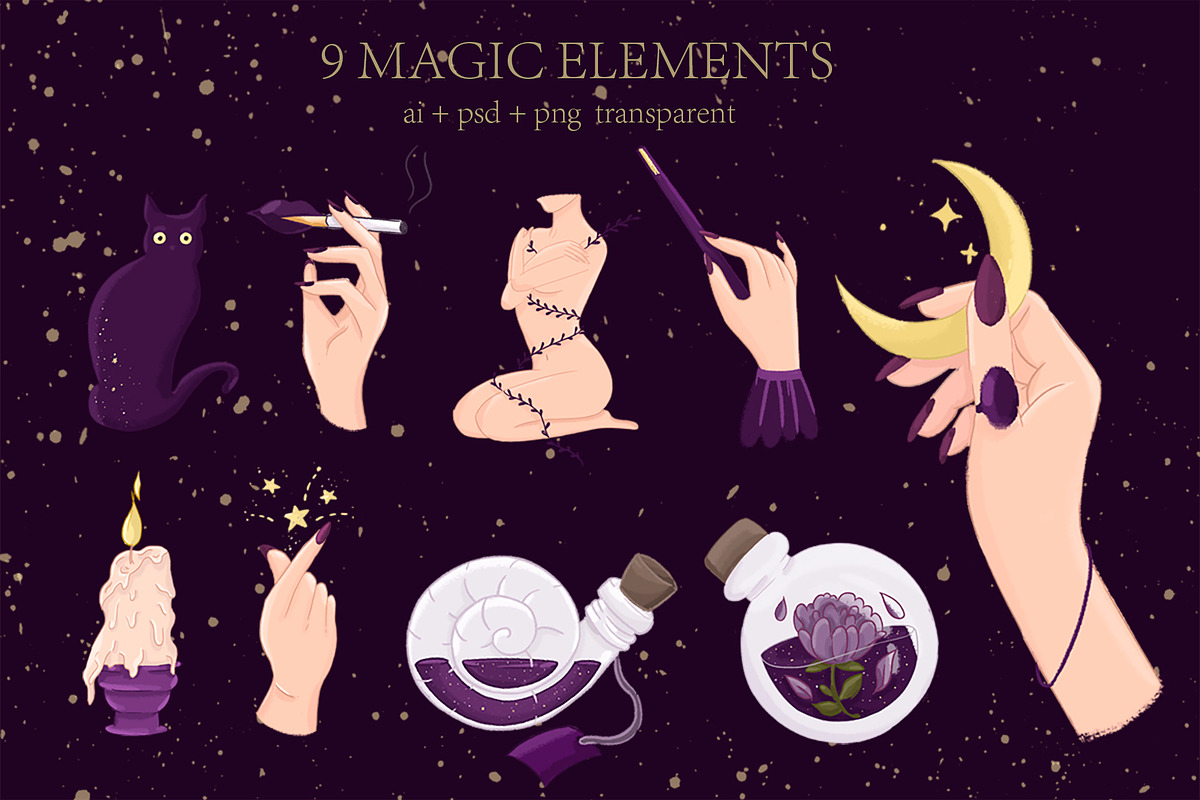 Moonlight Magic vector set, an Illustration by Marine art (Photo 2 of 4)