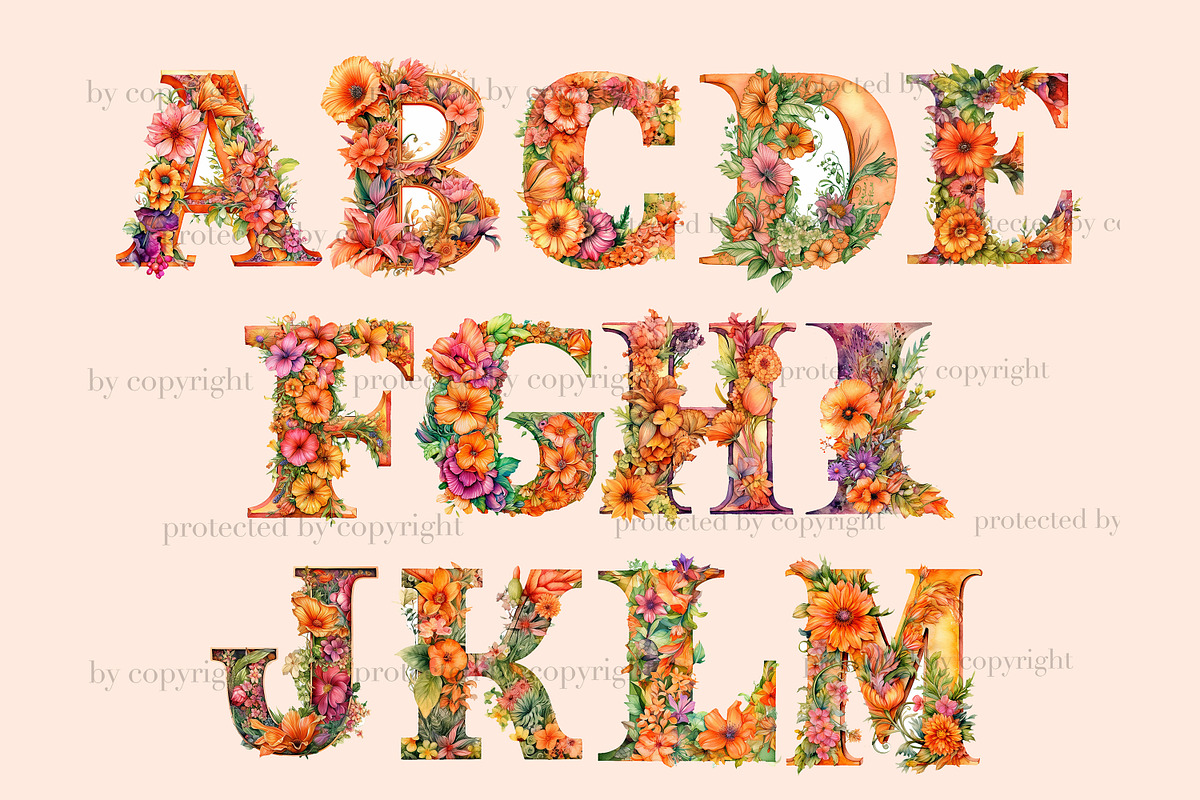 Alphabet Flowers Clipart, an Education Illustration by GlamArtZhanna (Photo 2 of 7)