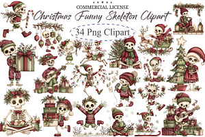 Christmas Funny Skeleton Clipart, an Illustration by designcity5