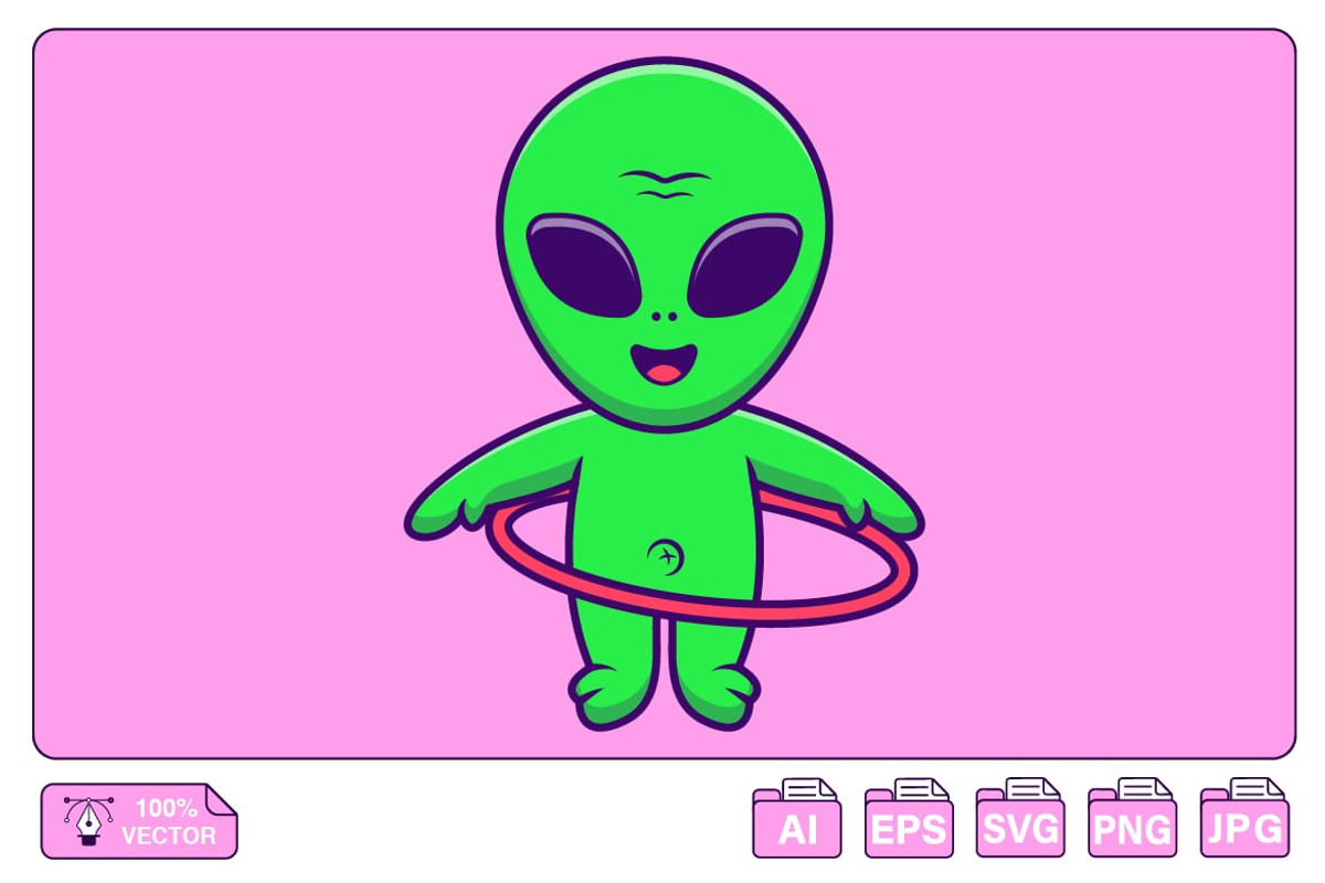 Cute Alien Playing Hulahoop Cartoon, an Object Illustration by Artstorystudio (Photo 1 of 3)
