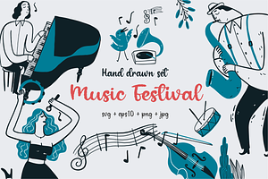 Hand drawn set Music Festival