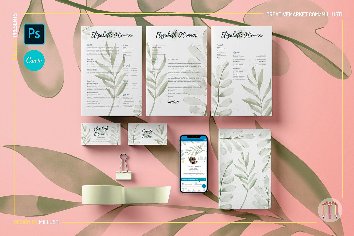Minimalist Greenery Resume Canva Tem, a Resume Template by Millusti (Photo 1 of 7)
