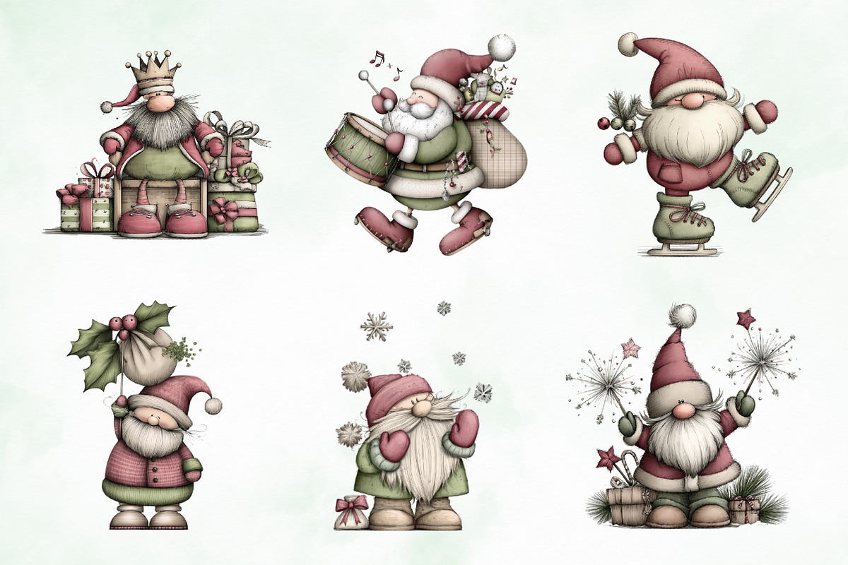 Whimsical Christmas Gnome Clipart, an Illustration by Creative Art (Photo 9 of 9)