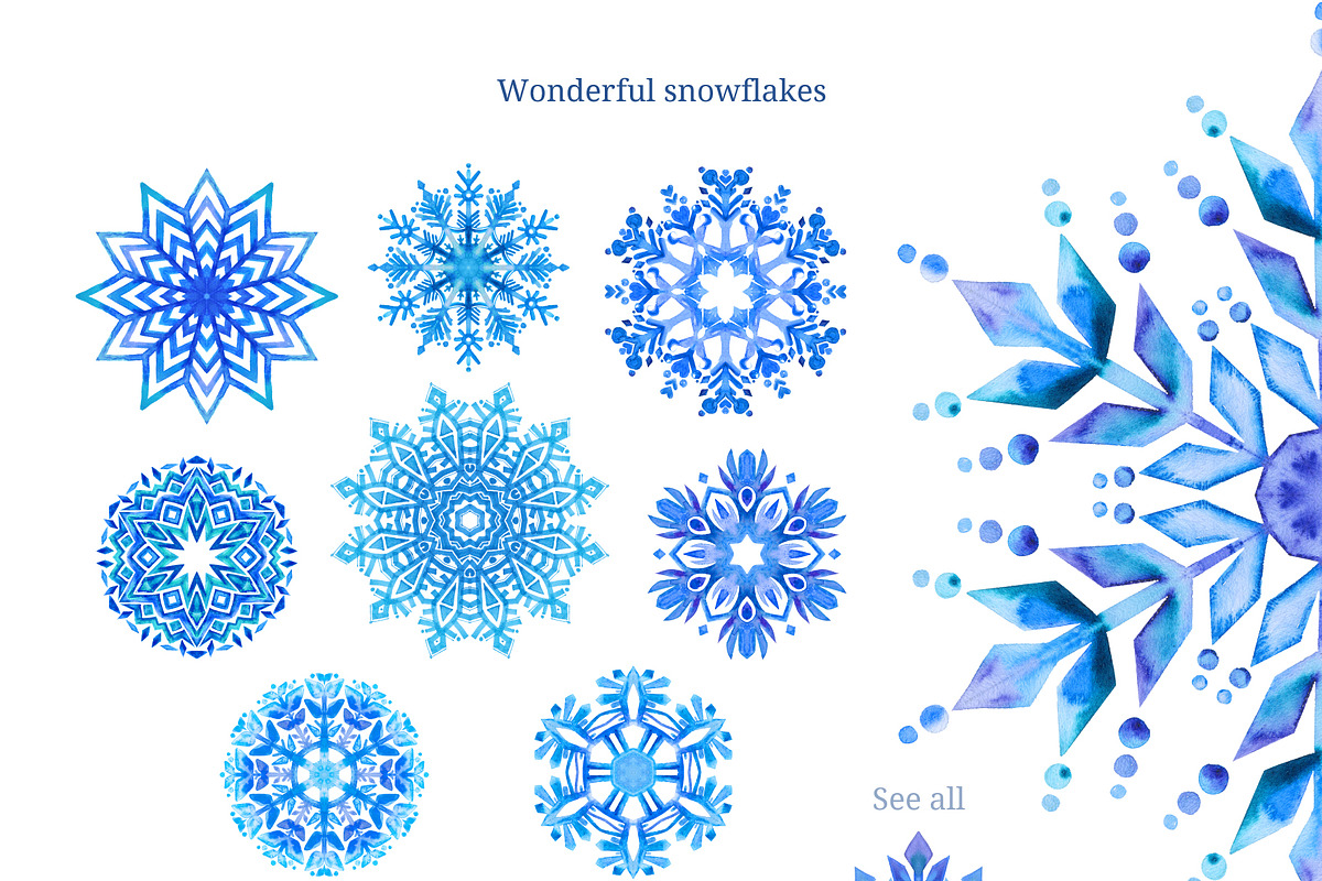 Watercolor Snowflakes, a Decorative Illustration by Lara Cold (Photo 2 of 9)
