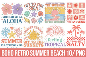 Boho Retro Summer Beach PNG Bundle, a Seasonal Illustration by CraftArtStudio