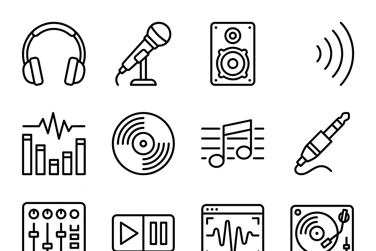 44 vector Music Audio Icon Set, an Outline Icon by adenpinkstore (Photo 3 of 28)