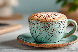 Speckled Ceramic Cappuccino Cup on Saucer with Copy Space in Sof, a Food & Drink Photo by José Manuel Gelpi