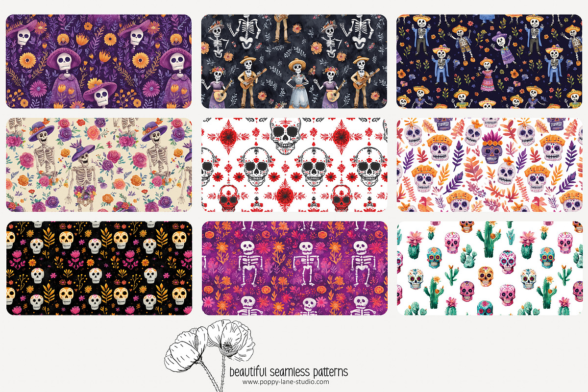 80 Dia de Muertos seamless pattern, a Pattern Graphic by Poppy Lane Studio (Photo 10 of 11)