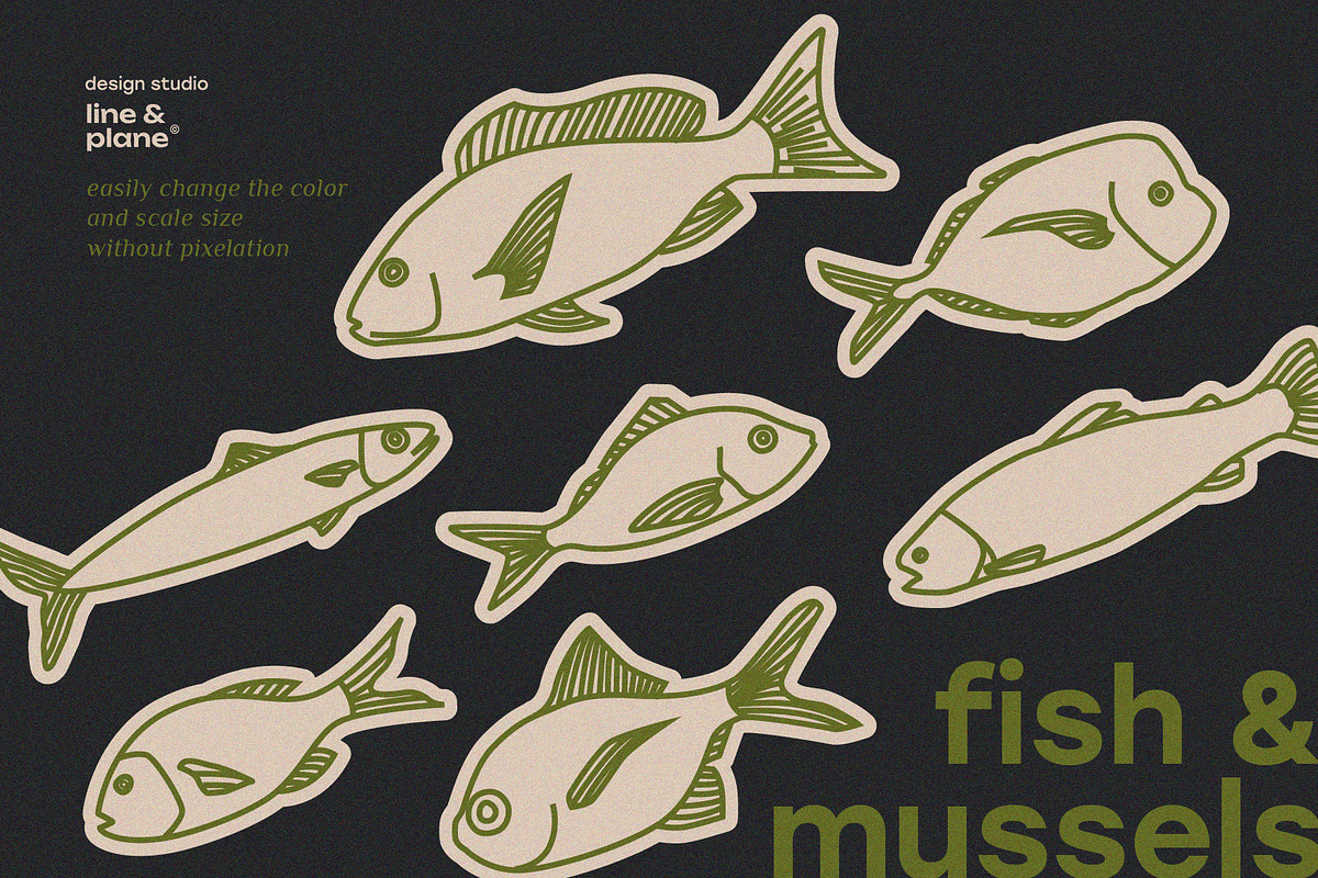 Fish & Mussels - Line Illustrations, an Animal Illustration by line & plane (Photo 3 of 9)