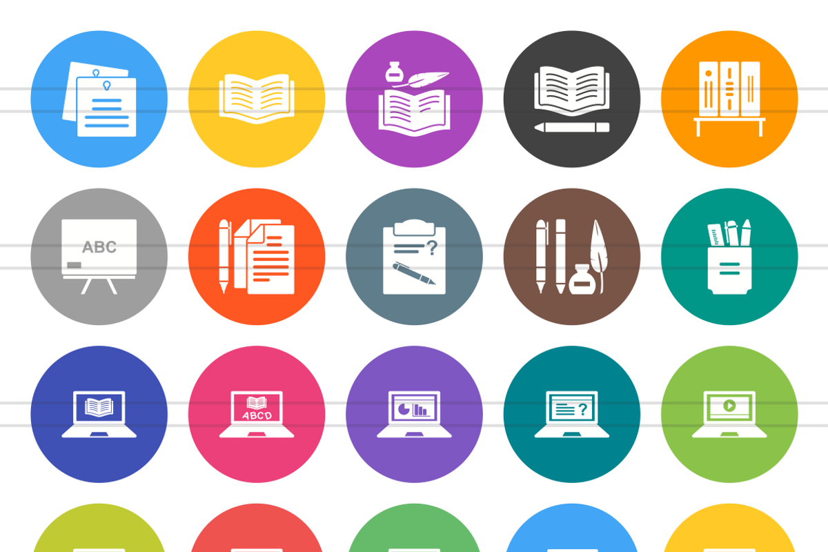 50 Schooling Flat Round Icons preview 2