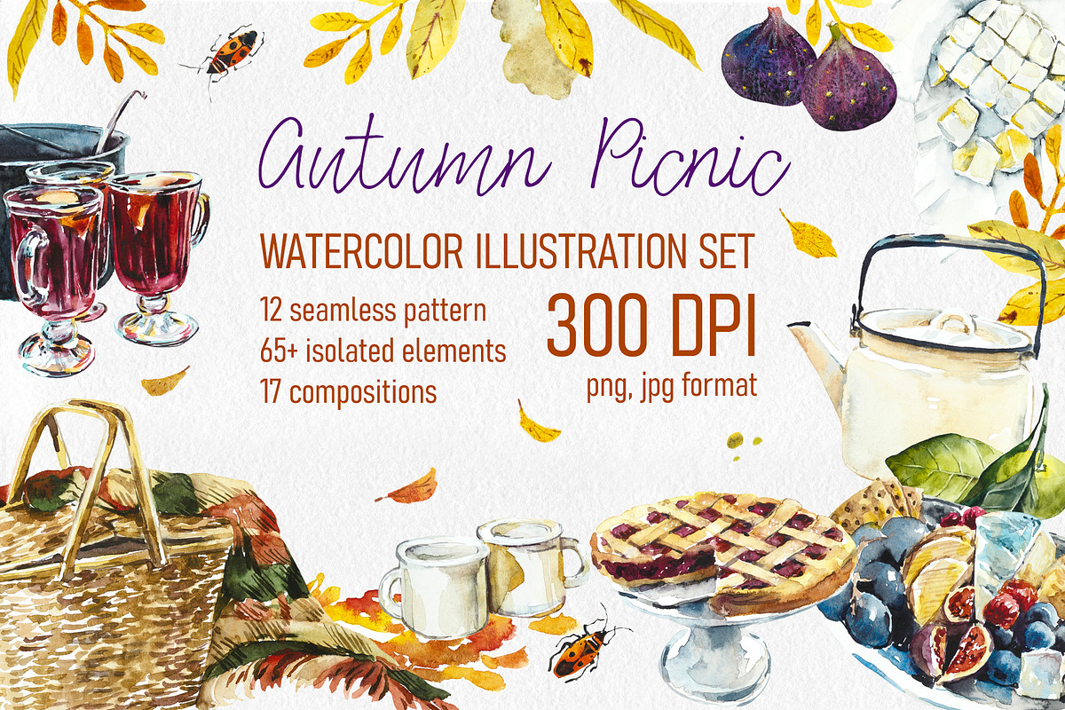 Watercolor Autumn Picnic, a Food Illustration by Budogoshch (Photo 1 of 10)