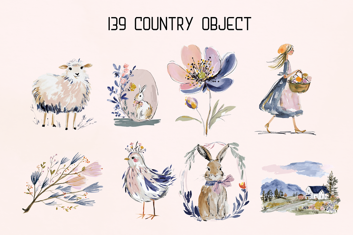 Blooming Country Set, an Animal Illustration by GiraffeCreative (Photo 2 of 20)
