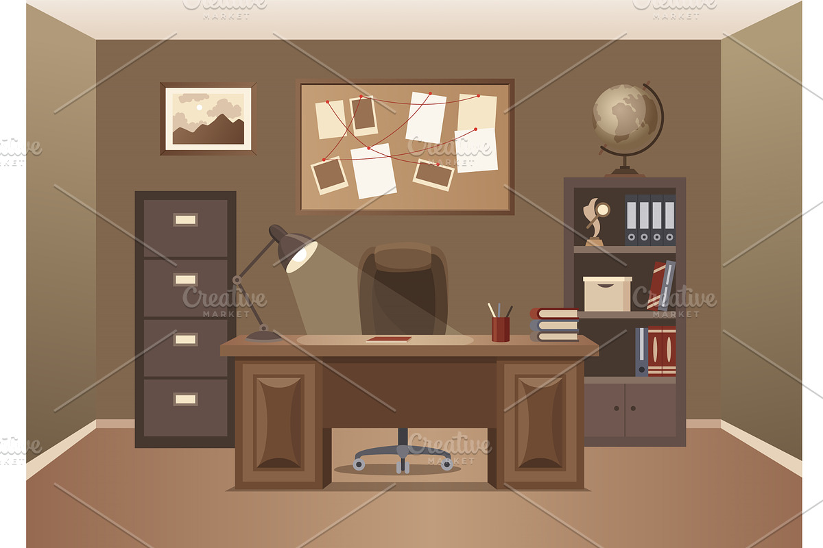 Detective office interior. Crime and, an Object Illustration by the8monkey