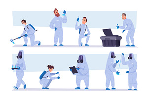 Water samples. Working scientists in, an Illustration by Onyx