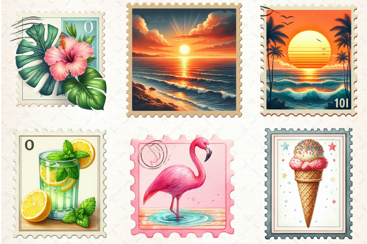 Summer Postage Stamp Clipart, an Illustration by Libby Wishes (Photo 6 of 6)