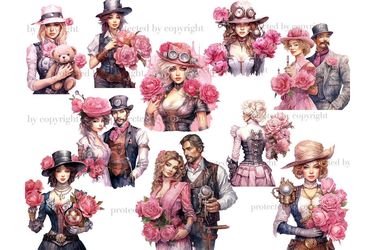 Pink Steampunk Valentine's Day PNG, a Seasonal Illustration by GlamArtZhanna (Photo 3 of 4)