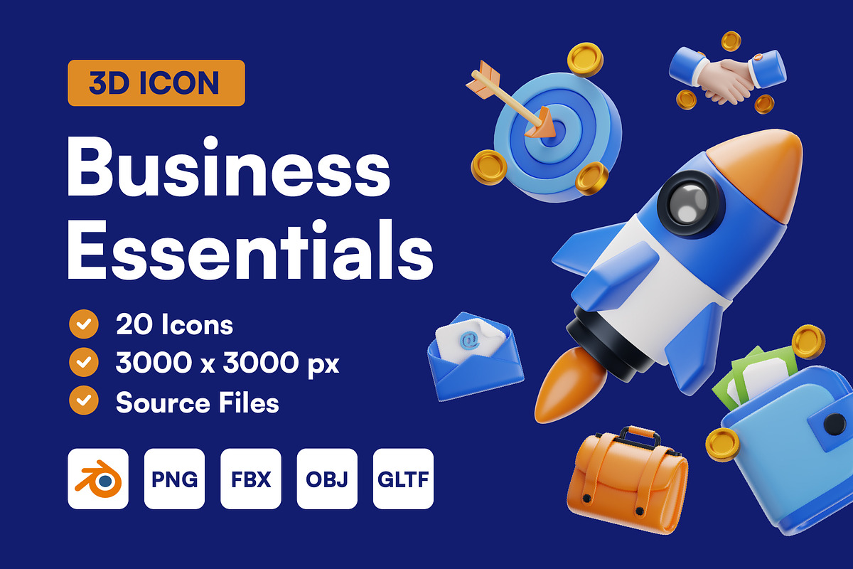 20 Business Essentials 3D Icon Set, an Object 3D Model by Bilicube Studio (Photo 1 of 6)