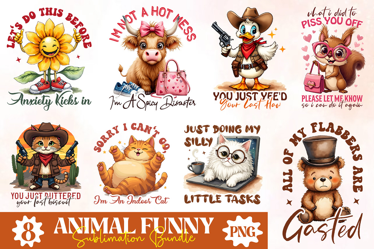 Animal Funny Sublimation Bundle, an Animal Illustration by RobertsArt