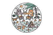 A group of cats on the beach, an Animal Illustration by gunaonedesign (Thumbnail 1 of 4)