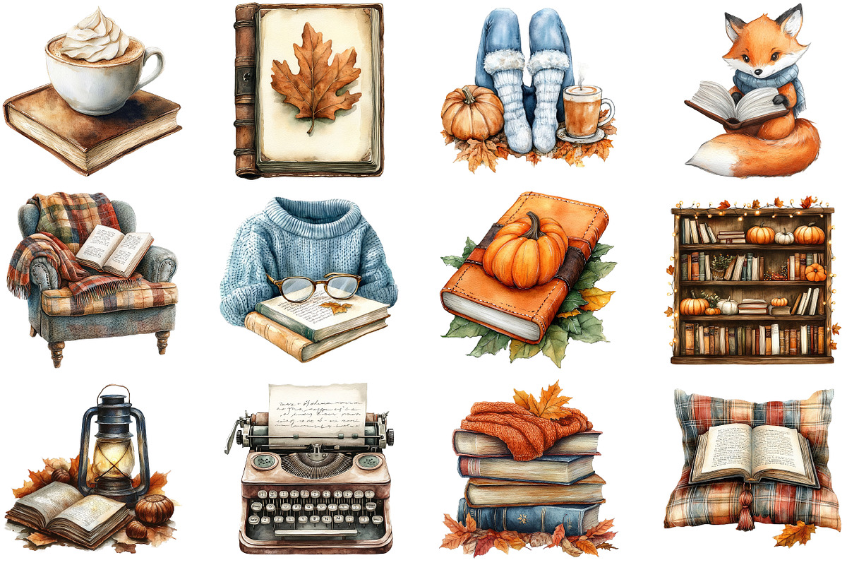 Cozy Fall Reading Clipart, an Illustration by Craft Nest (Photo 2 of 5)