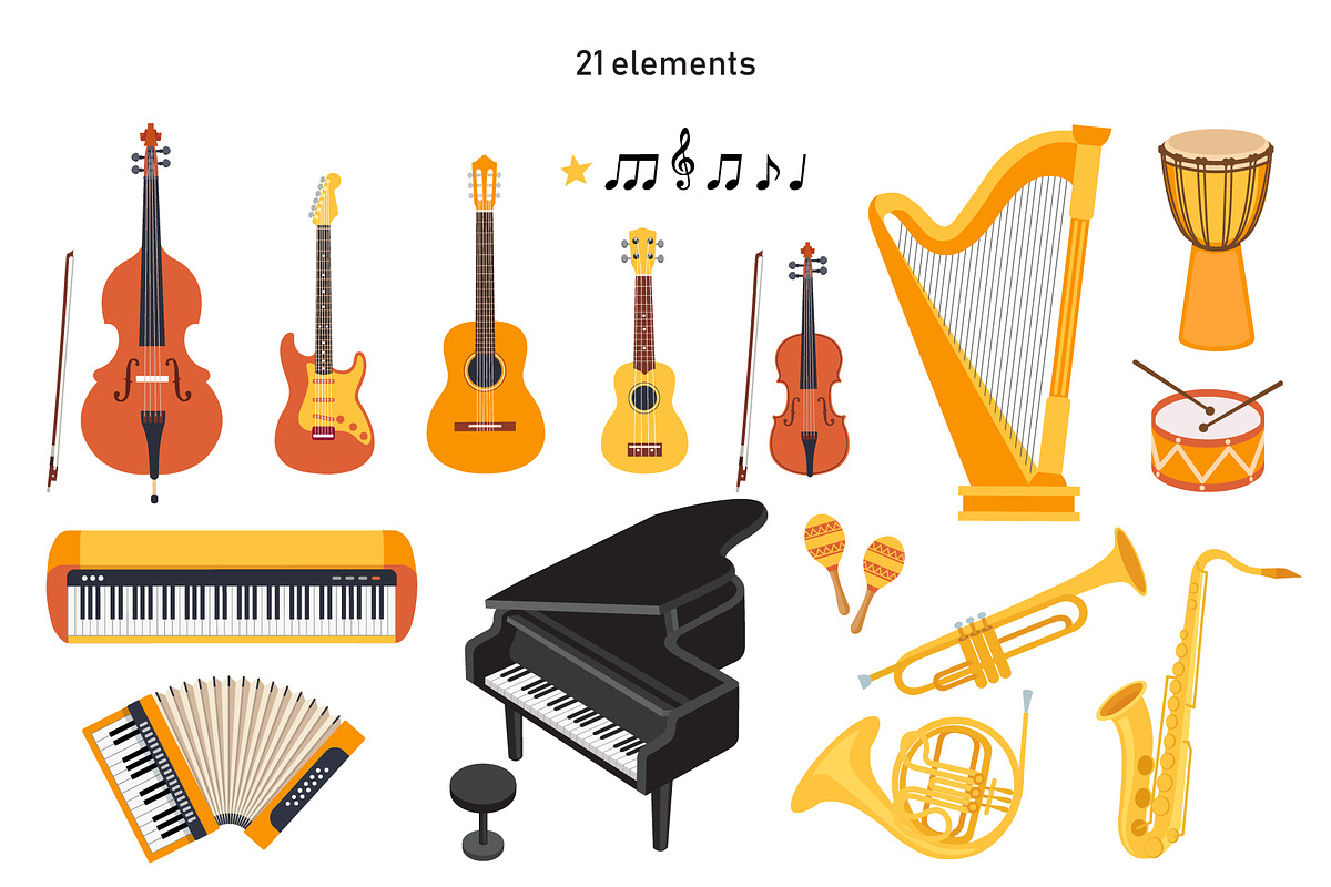 Musical Instruments Clipart + BONUS, an Object Illustration by mejorana (Photo 2 of 5)