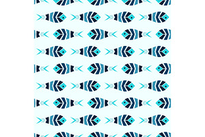 Flock of blue mosaic fish pattern seamless