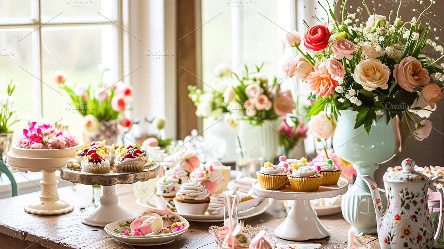 Birthday tablescape or candy bar with sweets, Birthday cake and, a Holiday Photo by Studio ANNA