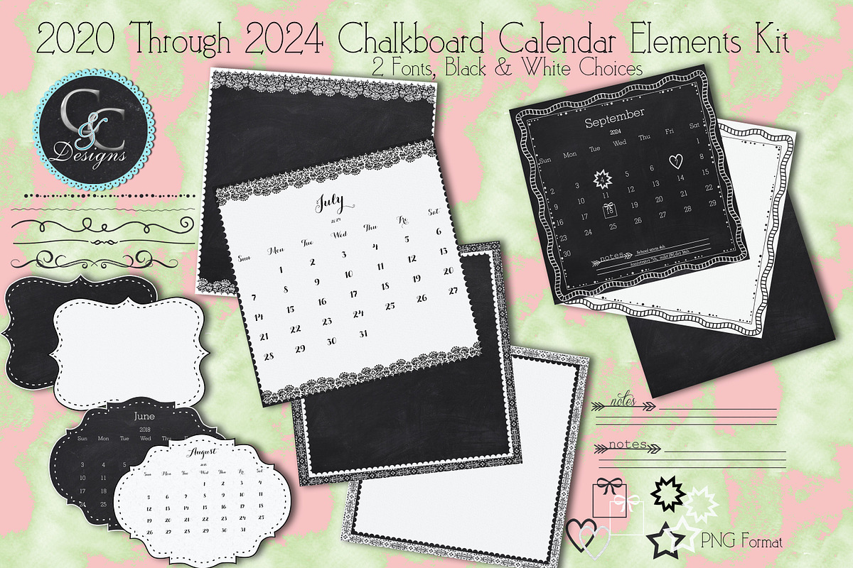 2020-2024 Chalkboard Calendar Kit