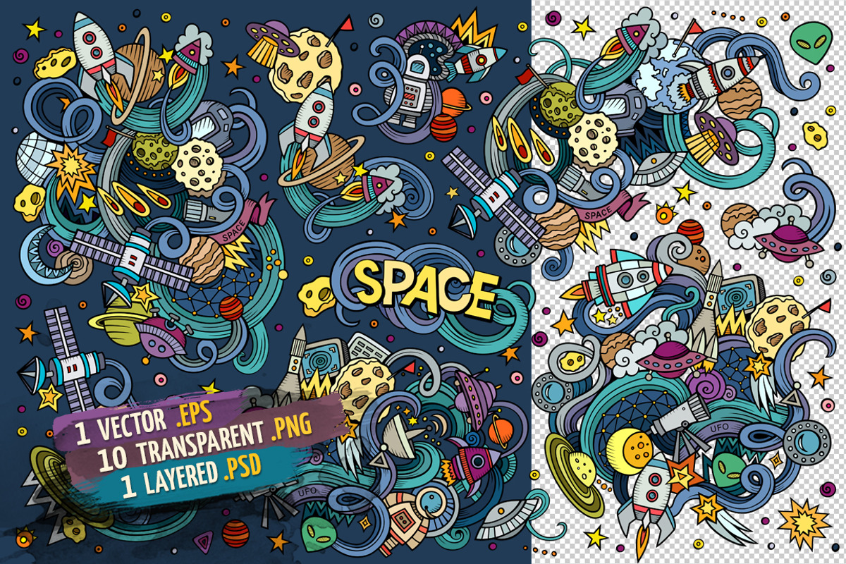 Space Doodles Designs Set, a Decorative Illustration by BALABOLKA (Photo 2 of 4)