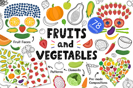 Fruits and Vegetables Collection, a Background Graphic by Gulnara Sabirova