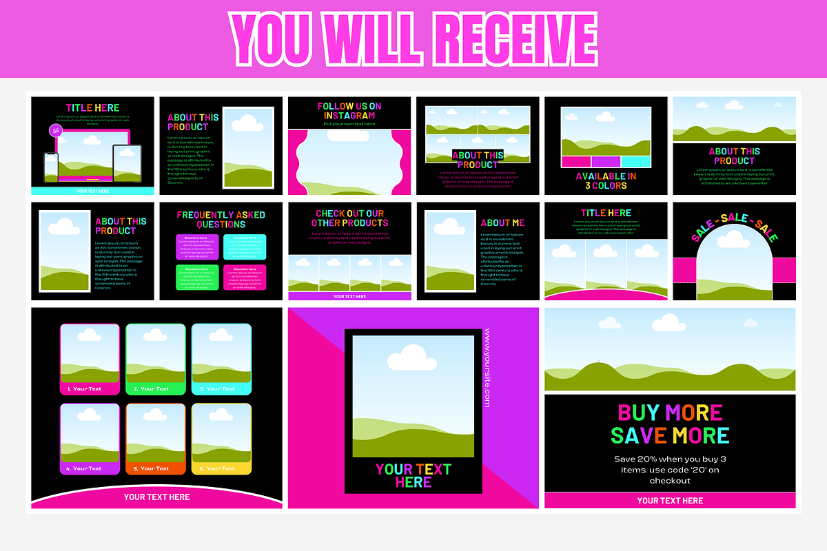 Neon Etsy Listing Templates, a Branding & Logo Template by SunshineStudioBoutique (Photo 3 of 8)